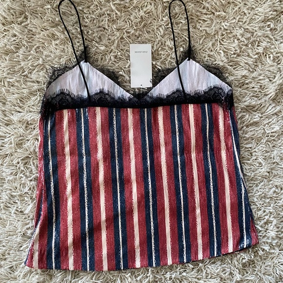 NWT! Zara Basic Sequin & Lace Striped Camisole women’s XL, stretch material. - Picture 10 of 15
